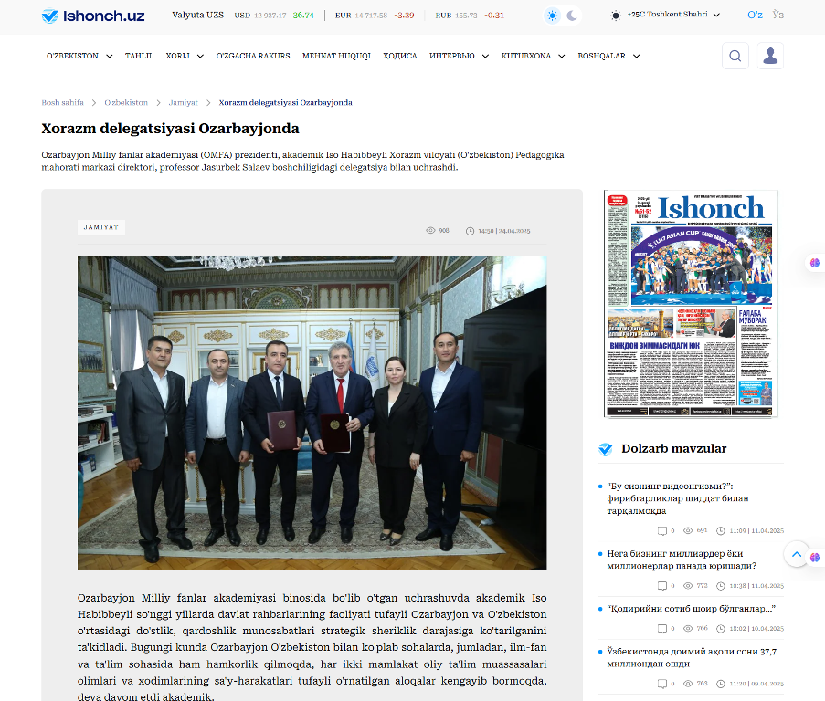 Özbəkistan saytında akademik İsa Həbibbəylinin görüşü haqqın...